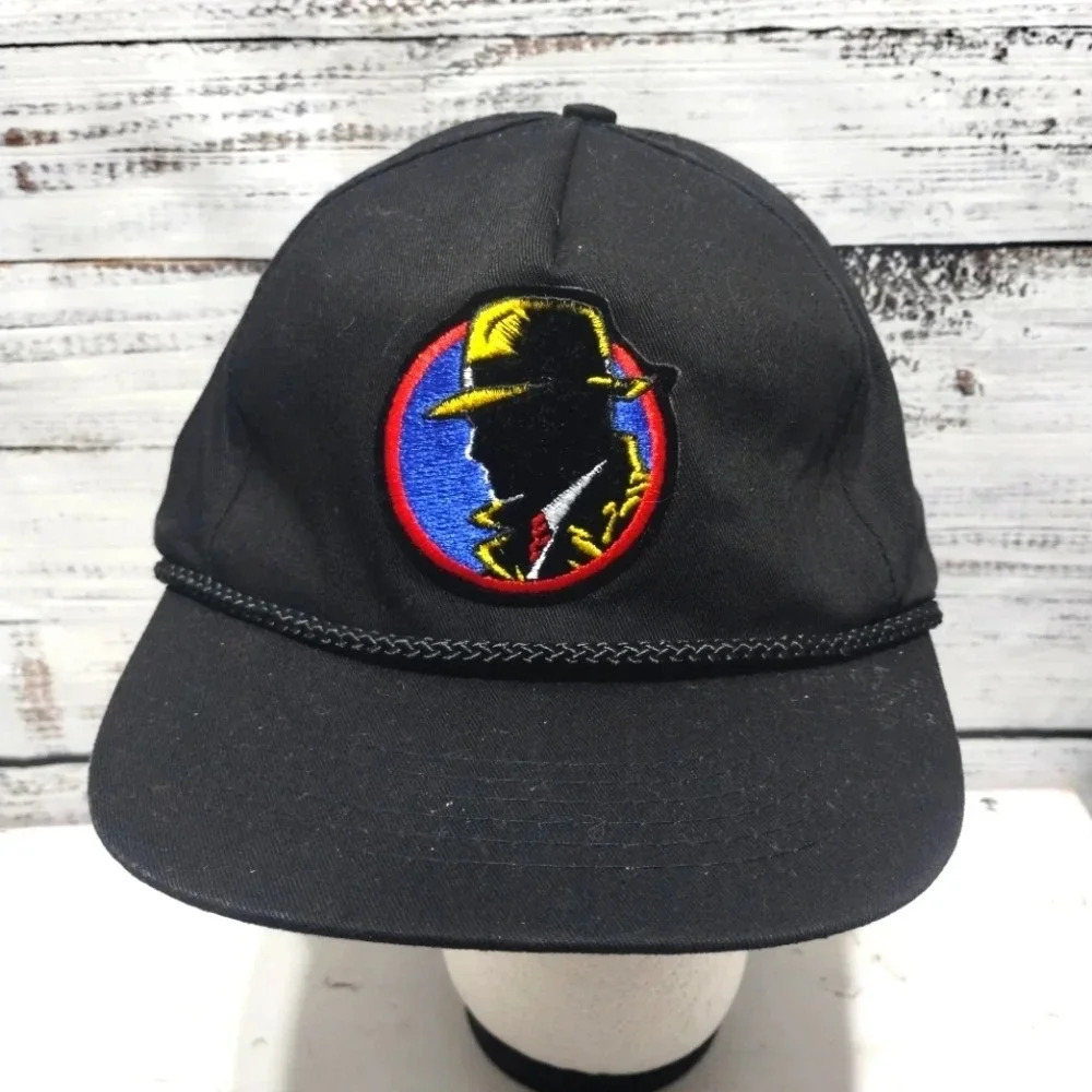 Disney Dick‎ Tracy Vintage Baseball Hat Black Rope Patch Promo